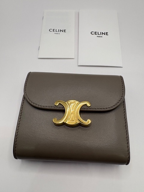 現行品 セリーヌ Celine トリオンフ コンパクトウォレット グレー 財布拍卖