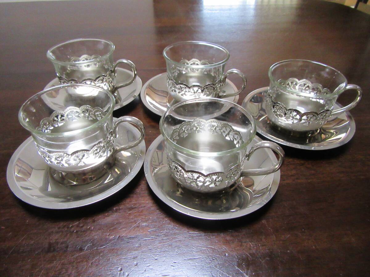 ★カップ&ソーサー★5客セット★洋食器★茶器セット★ガラス製カップ☆未使用☆拍卖