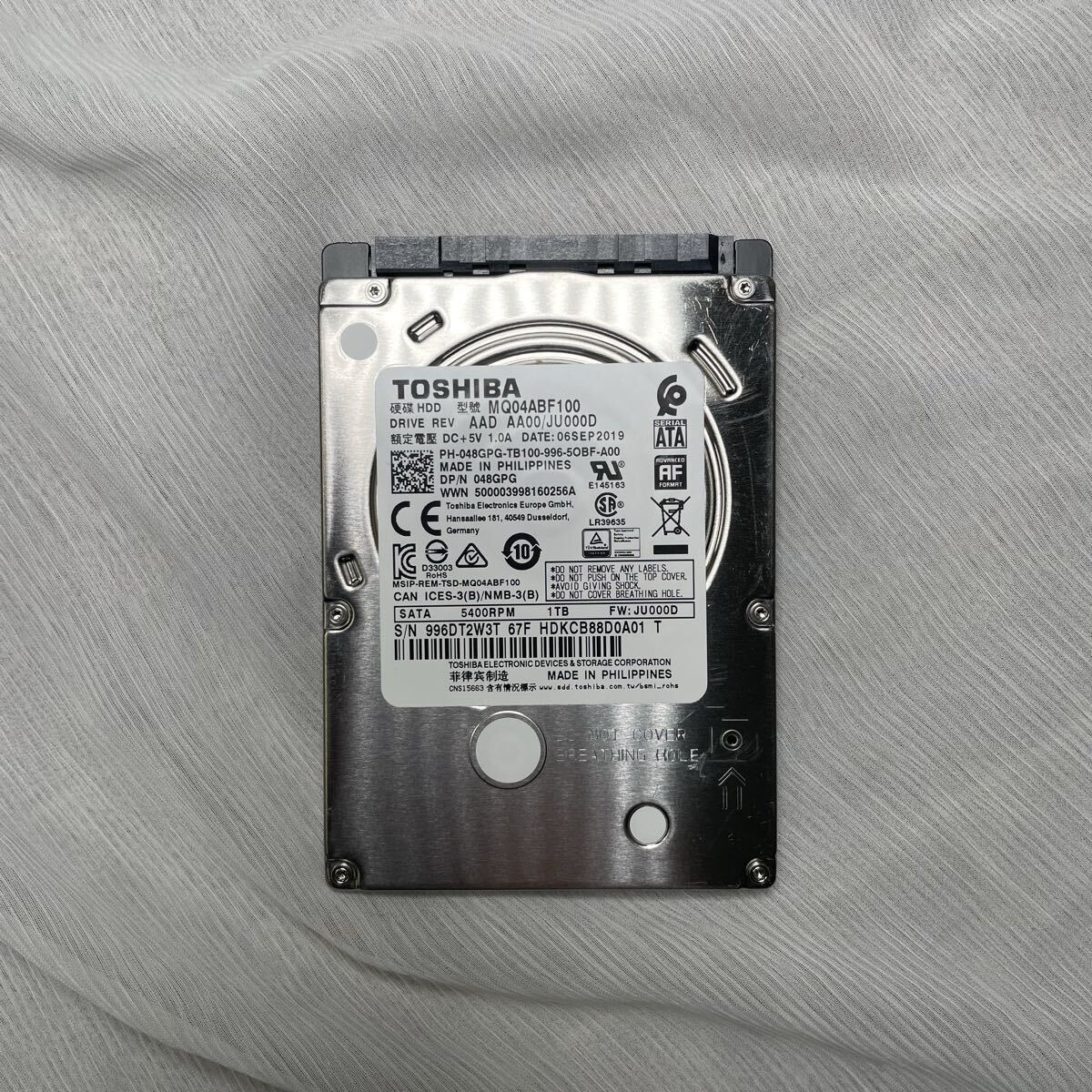 東芝 HDD 1TB 【正常】【使用時間:12476h】 MQ04ABF100 2019年製 2.5インチ 9.5mm SATA 1000GB 内蔵 TOSHIBA ハードディスク拍卖