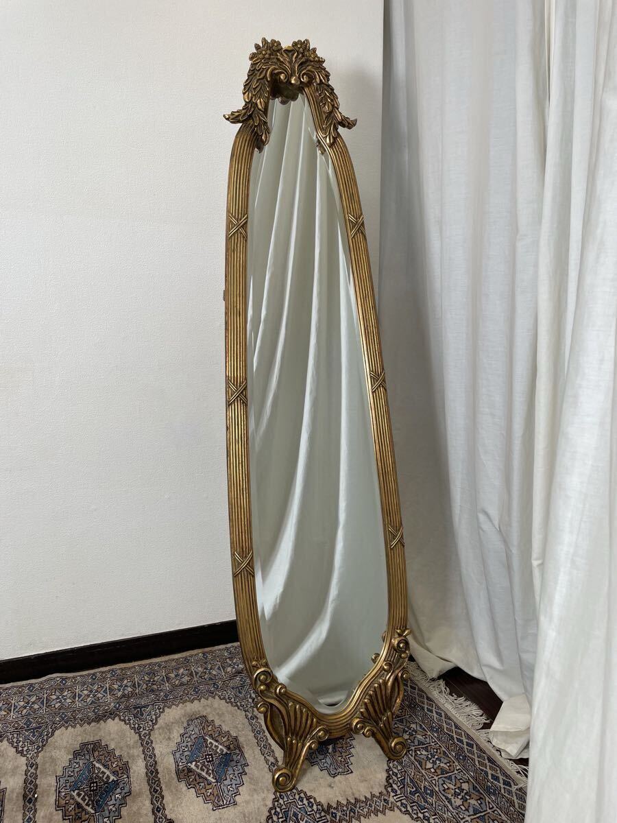エレガント スタンドミラー ゴールドフレーム ロココ 姿見 アールヌーボー クラシック 店舗什器 インテリア アパレル サロン 鏡 自立式拍卖
