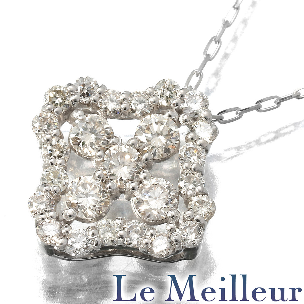 クローバーデザイン パヴェ ペンダントネックレス ダイヤモンド 0.35ct プラチナ Pt900 未使用品 返品OK拍卖