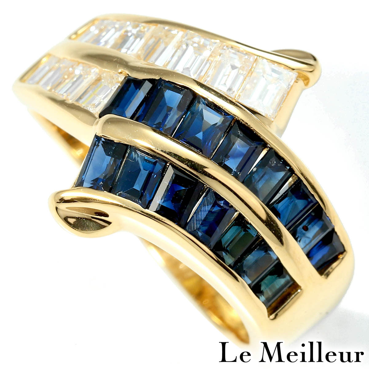 リング 指輪 ブルーサファイア 1.8ct ダイヤモンド 0.87ct イエローゴールド K18YG 13号 中古 返品拍卖