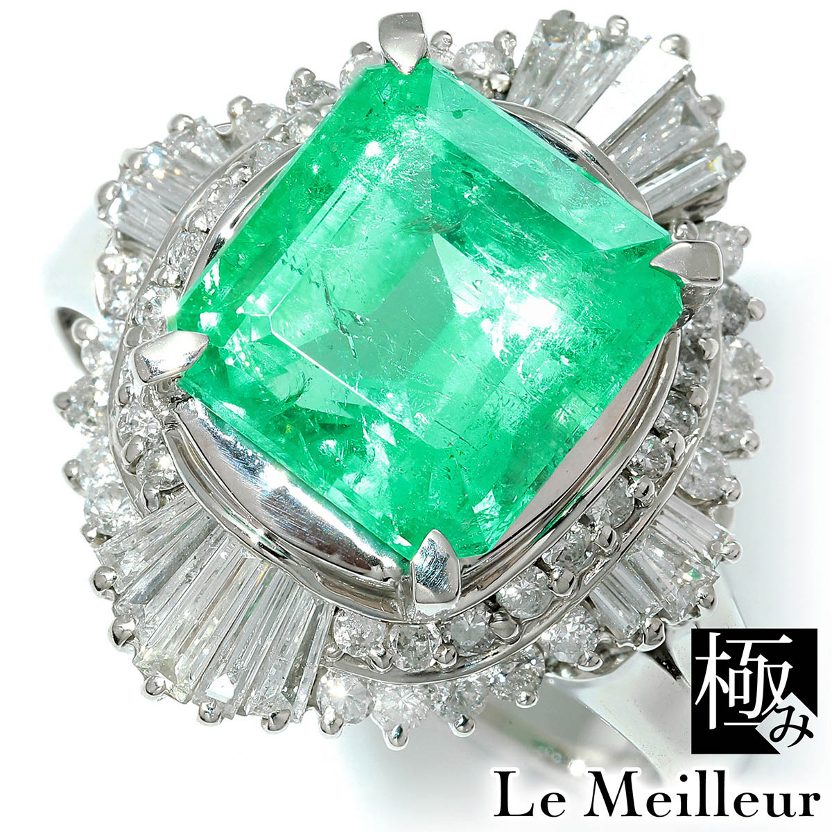 リング 指輪 エメラルド 2.88ct ダイヤモンド 0.75ct プラチナ Pt900 13号【極み仕上】 中古 返品拍卖