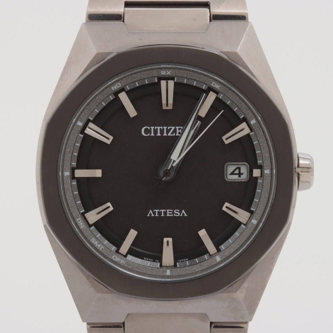 ■ 1円 ~ 正規 現行 美品 参定9.9万■ CITIZEN シチズン ■ アテッサ CB3044-55E ■箱保 H128 ソーラー 電波時計 チタン ブラック 黒拍卖