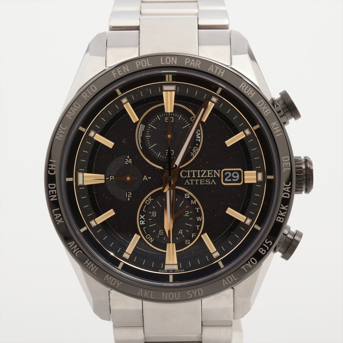 ■ 1円~ 正規 限定 美品 定価15.9万■ シチズン CITIZEN ■ アテッサ HINODE COLLECTION AT8184-57E ■箱保 ソーラー ブラック ゴールド拍卖