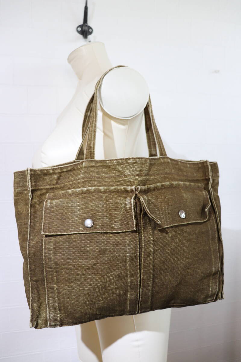 即決 2000年代初頭 A.P.C. アーペーセー フランス製 フラップポケット アーミー ミリタリーバッグ トートバッグ ユニセックス カーキ拍卖