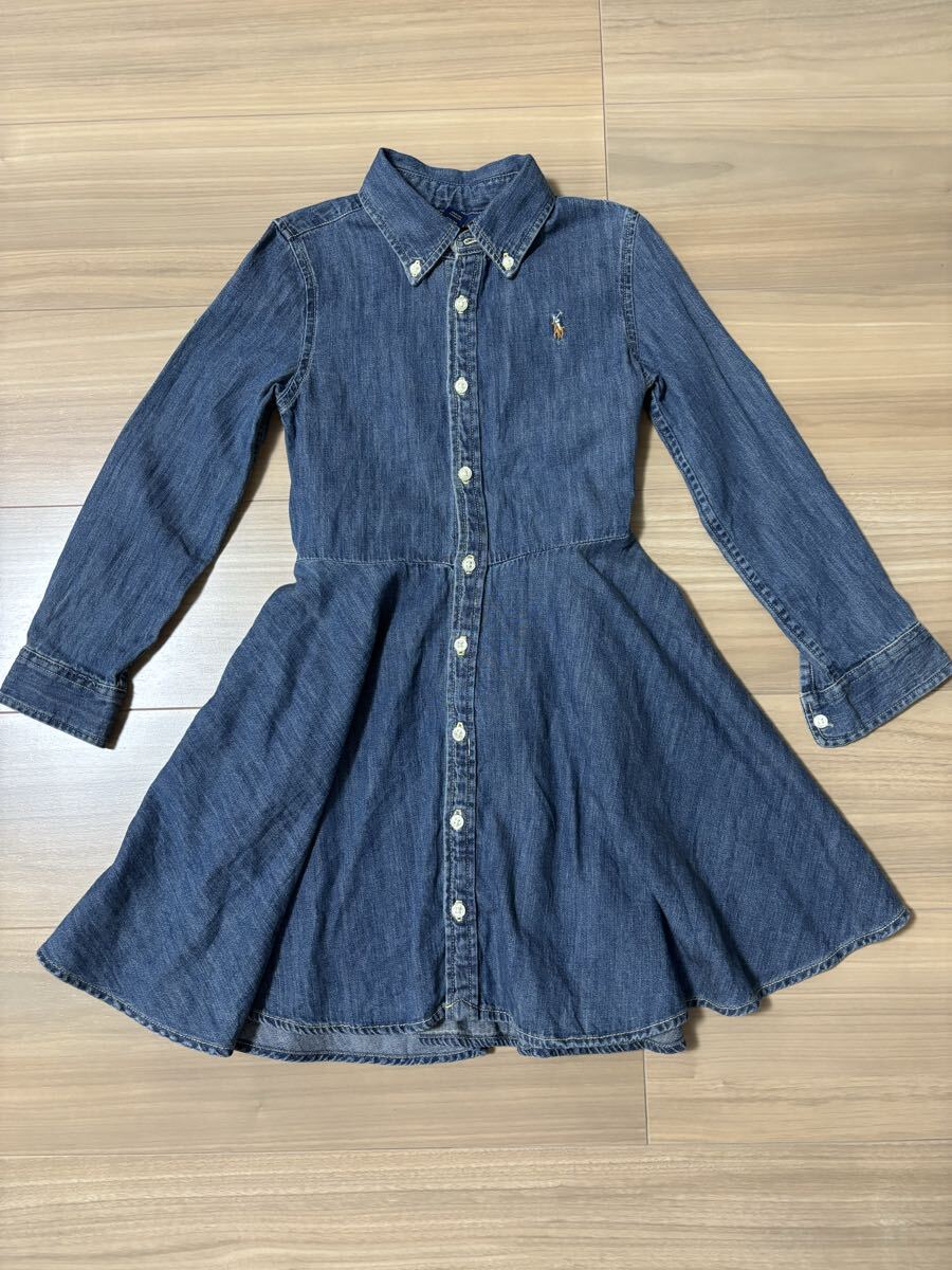 ☆極美品 試着のみ ラルフローレン 長袖 ワンピース デニム 女の子 子供服 キッズ ポロラルフローレン インディゴ ☆拍卖