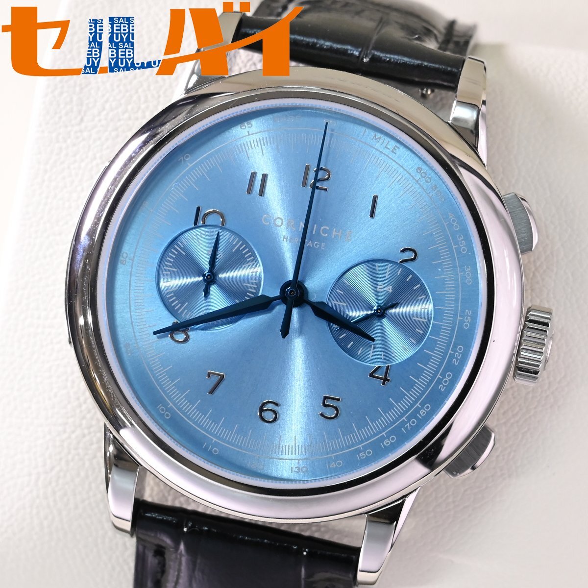 本物 展示品 コーニッシュ 2024年最新作 完売 スカイブルー文字盤 ブルーバード クロノグラフ メンズウォッチ 男性用腕時計 箱 ギャラ付拍卖