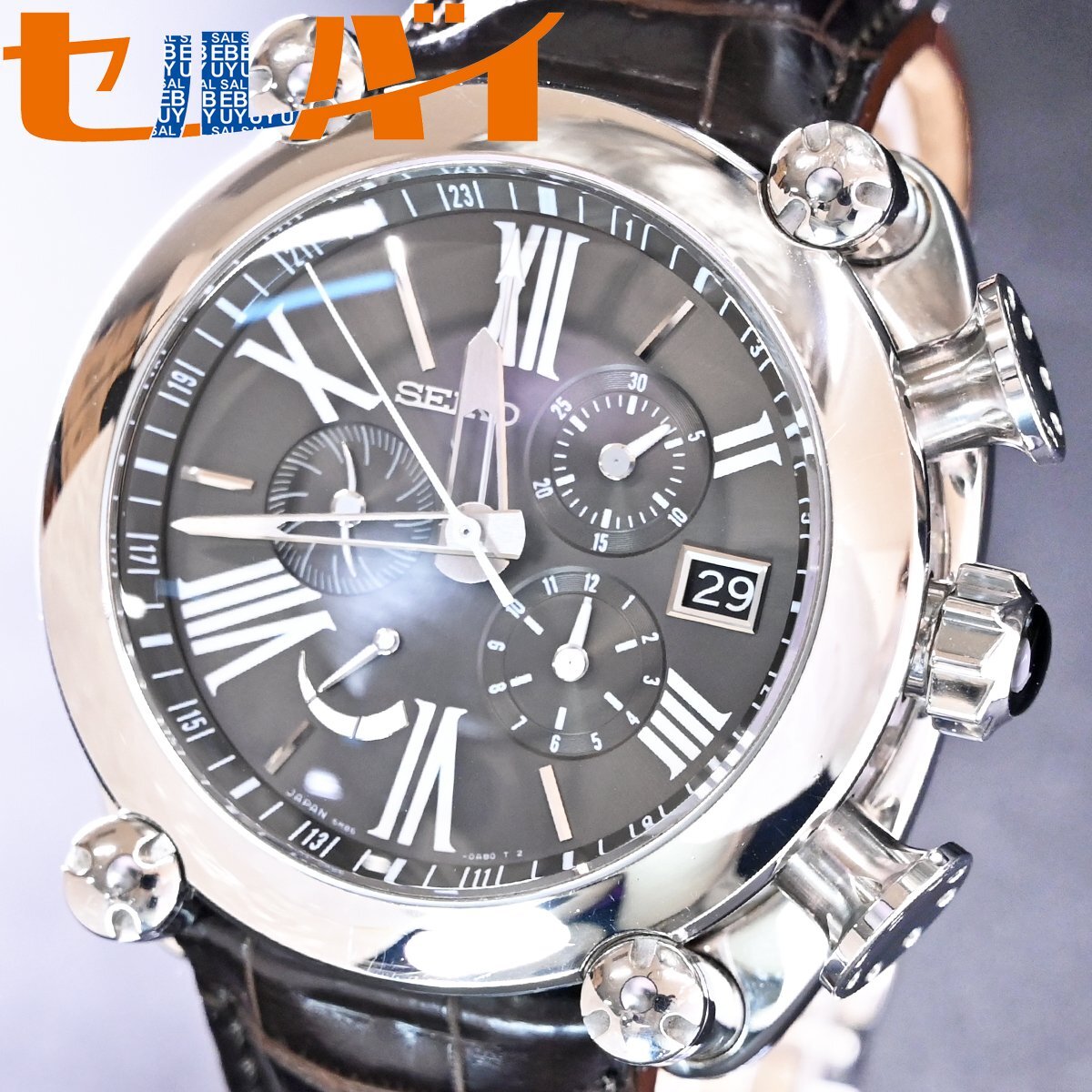 本物 新品同 セイコー スプリングドライブ クロノグラフ ガランテ GMT メンズウォッチ 男性用腕時計 純正ベルト Dバックル SEIKO GALANTE拍卖