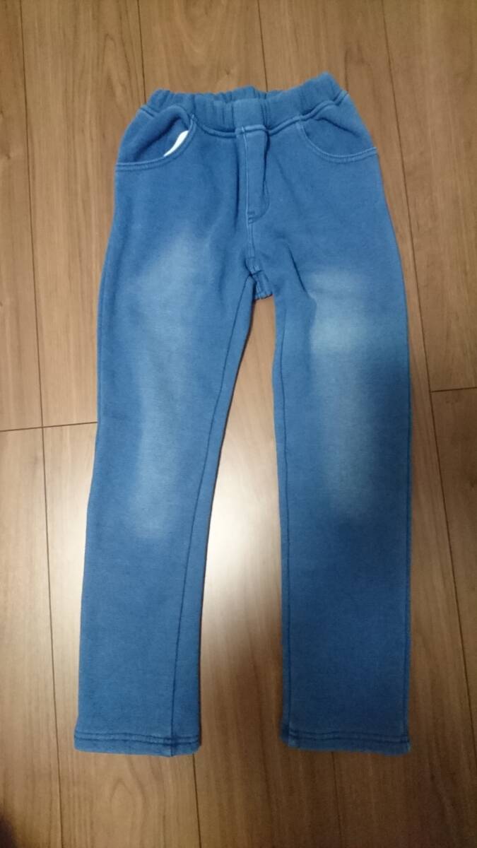 moujonjon ムージョンジョン キッズ ボーイズ 130サイズ 爆暖 パンツ 裏ボア 10分丈パンツ ユーズド加工 ブルー 美品 拍卖
