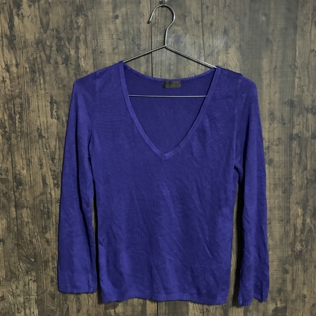C47◇PROFILE | プロフィール Vネックニット 薄手ニット ローヤルパープル レディース 38サイズ 中古品拍卖