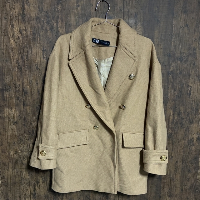 C47◇ZARA | ザラ ピーコート ダブルブレストコート ブラウン系 レディース XSサイズ 中古品拍卖