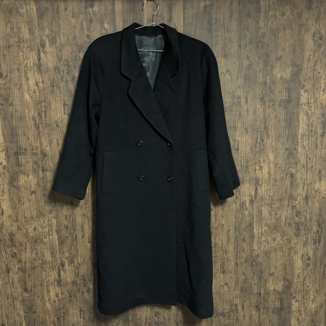 C48◇ブランド不明 | カシミヤ100% ロングコート ダブルブレスト ブラック レディース Fサイズ 中古品拍卖