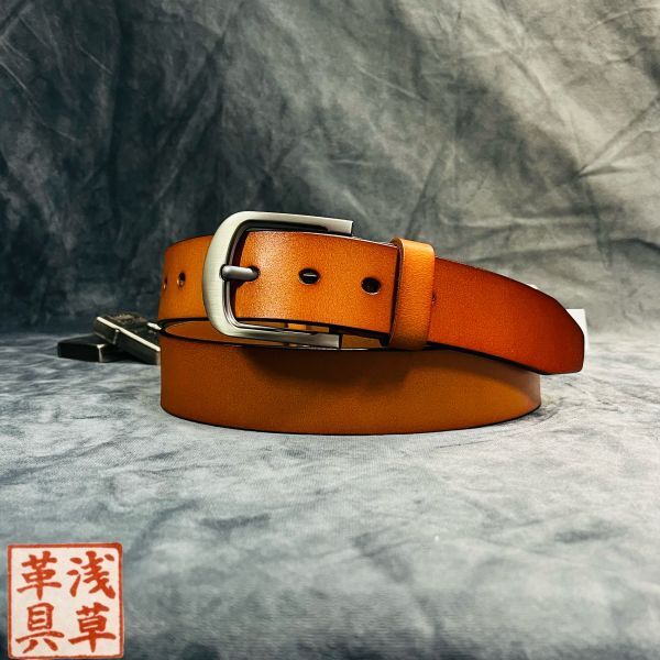 【浅草革具】 イタリアンレザー 牛革 フリーサイズ カジュアル メンズ ベルト 新品 未使用 男性 紳士 1円 一円 本革 革 レザー ブラウン拍卖