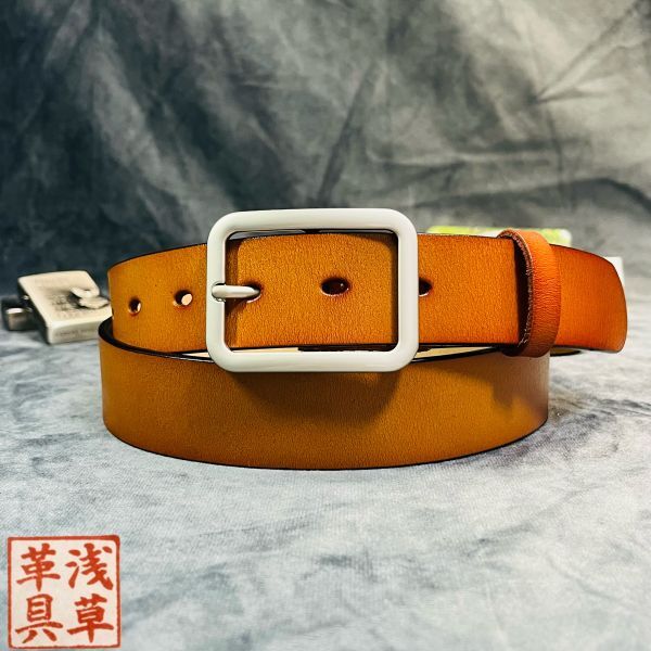 【浅草革具】 イタリアンレザー 牛革 フリーサイズ カジュアル メンズ ベルト 新品 未使用 男性 紳士 1円 一円 本革 革 レザー ブラウン拍卖
