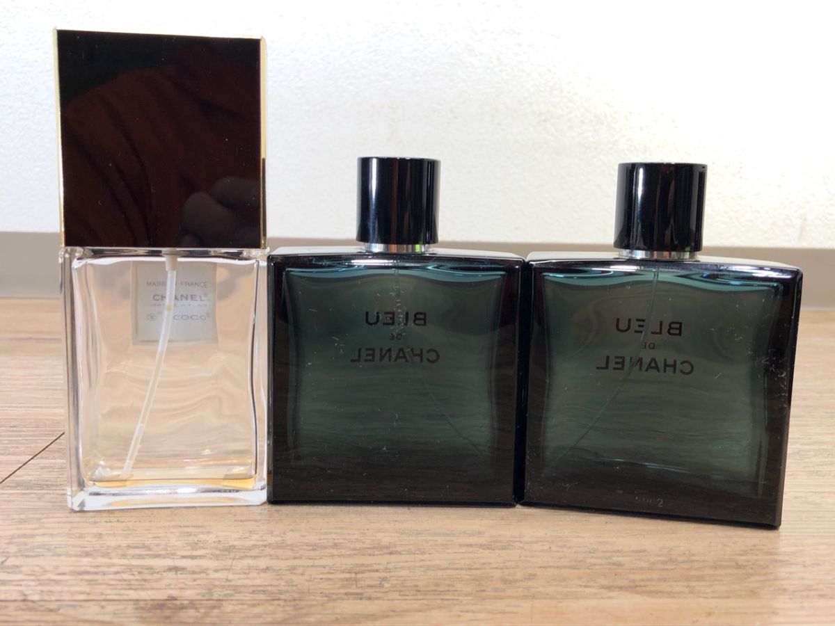 10/075 【小傷・汚れ有り】 CHANEL 香水 空瓶 まとめ 3点 BLEU COCO オードゥ トワレット 100ml拍卖