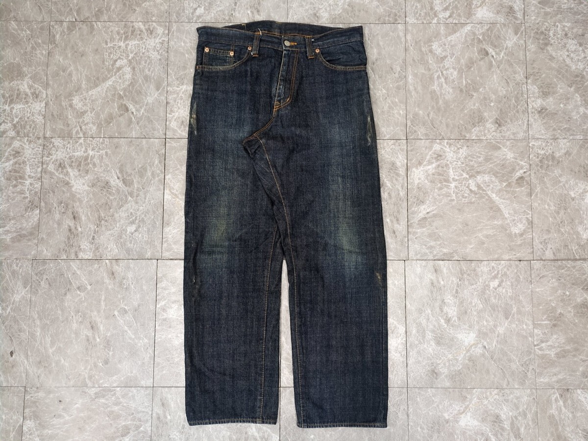 11.日本製 岡山児島産 JUVENILE DELINQUENT 一部刺子生地 ロゴ刺繍 デニム パンツ ジーンズ メンズ34 インディゴy503拍卖