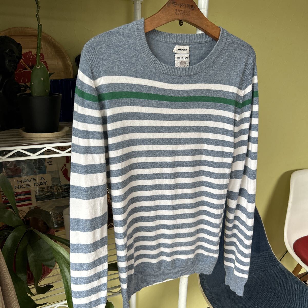 ディーゼル ボーダー セーター サックス 白 ML拍卖
