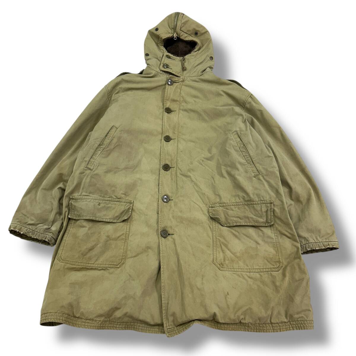 40s M-41 OVERCOAT アルパカライナー TALONジップ トップス 長袖 オーバーコート M-41 古着 グリーン カーキ L-XL相当拍卖