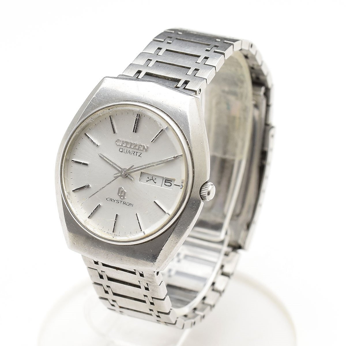 ◆565696 ジャンク CITIZEN シチズン デイデイトQZ クォーツ腕時計 CRYSTRON サイズ35mm メンズ シルバー ヴィンテージ拍卖
