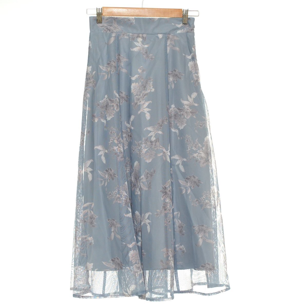 ◇557901 INGNI イング ◆ロングスカート 花柄メッシュフレアスカート サイズF 25ss レディース ブルー拍卖