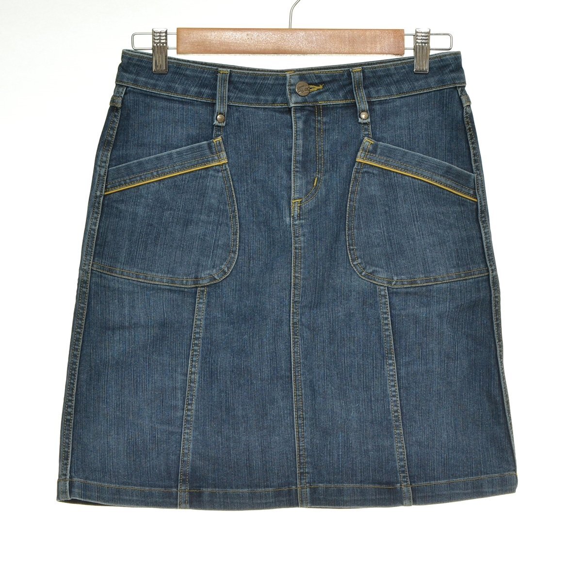 ◇556703 LACOSTE ラコステ ◆ミディスカート ポケット刺繍ロゴ デニムスカート サイズ40 レディース インディゴブルー拍卖