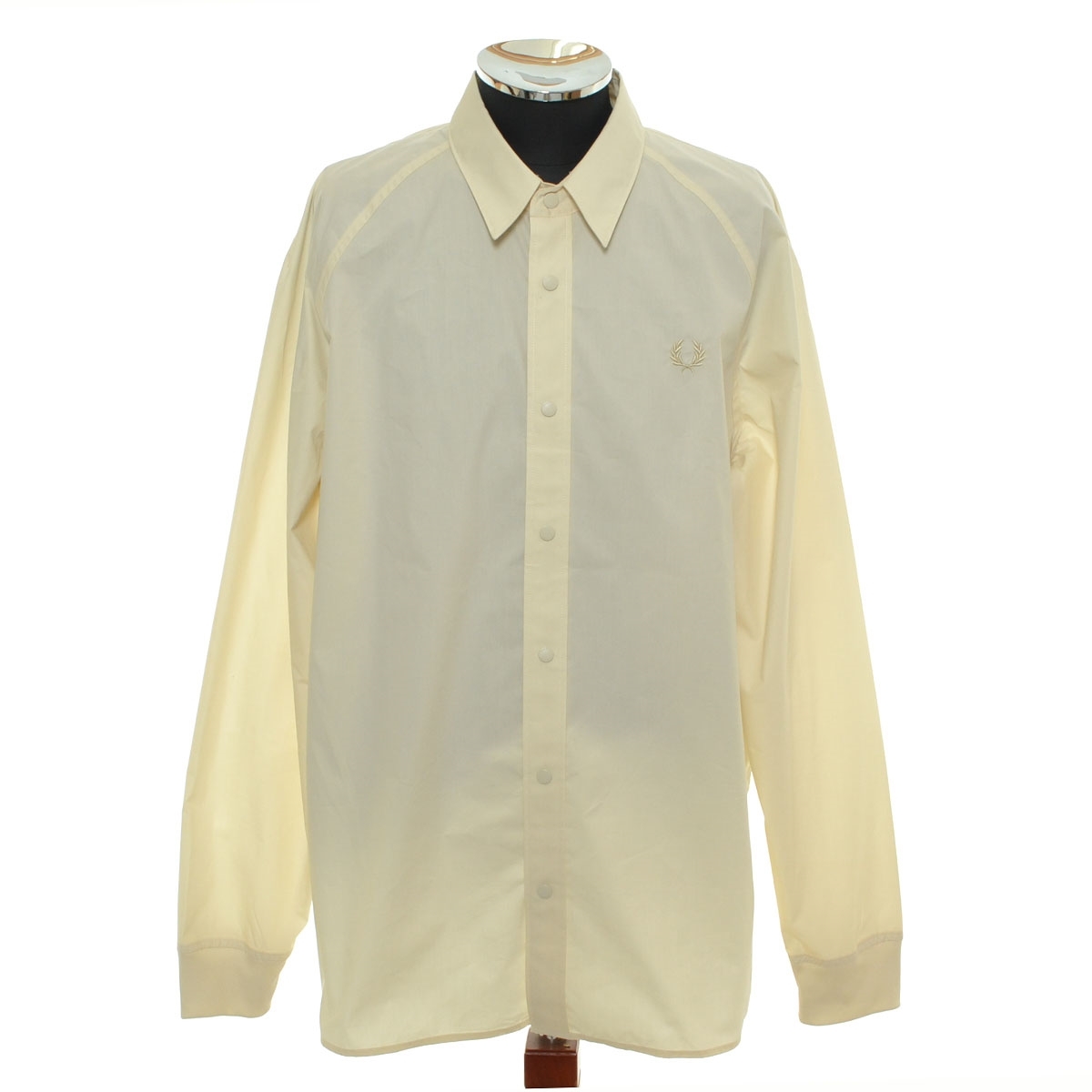 ●567214 FRED PERRY フレッドペリー ●長袖 シャツ ラグラン リブカフス Raglan Ribbed Cuff Shirt M7769 サイズL メンズ アイボリー拍卖