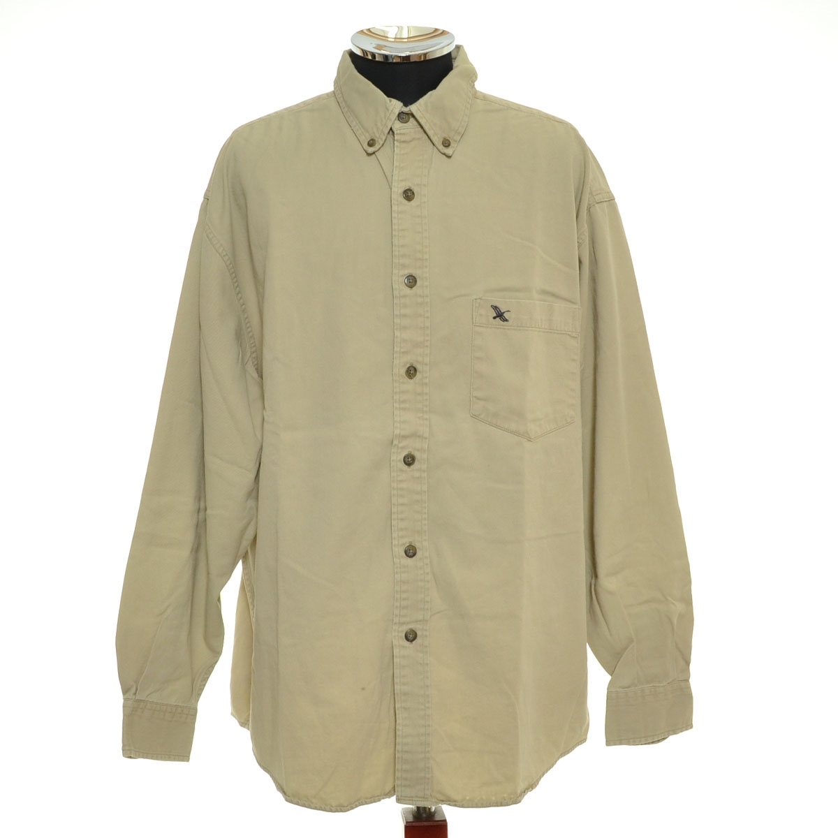 〇562875 Eddie Bauer エディーバウアー ○ボタンダウンシャツ 長袖 サイズL メンズ ベージュ拍卖