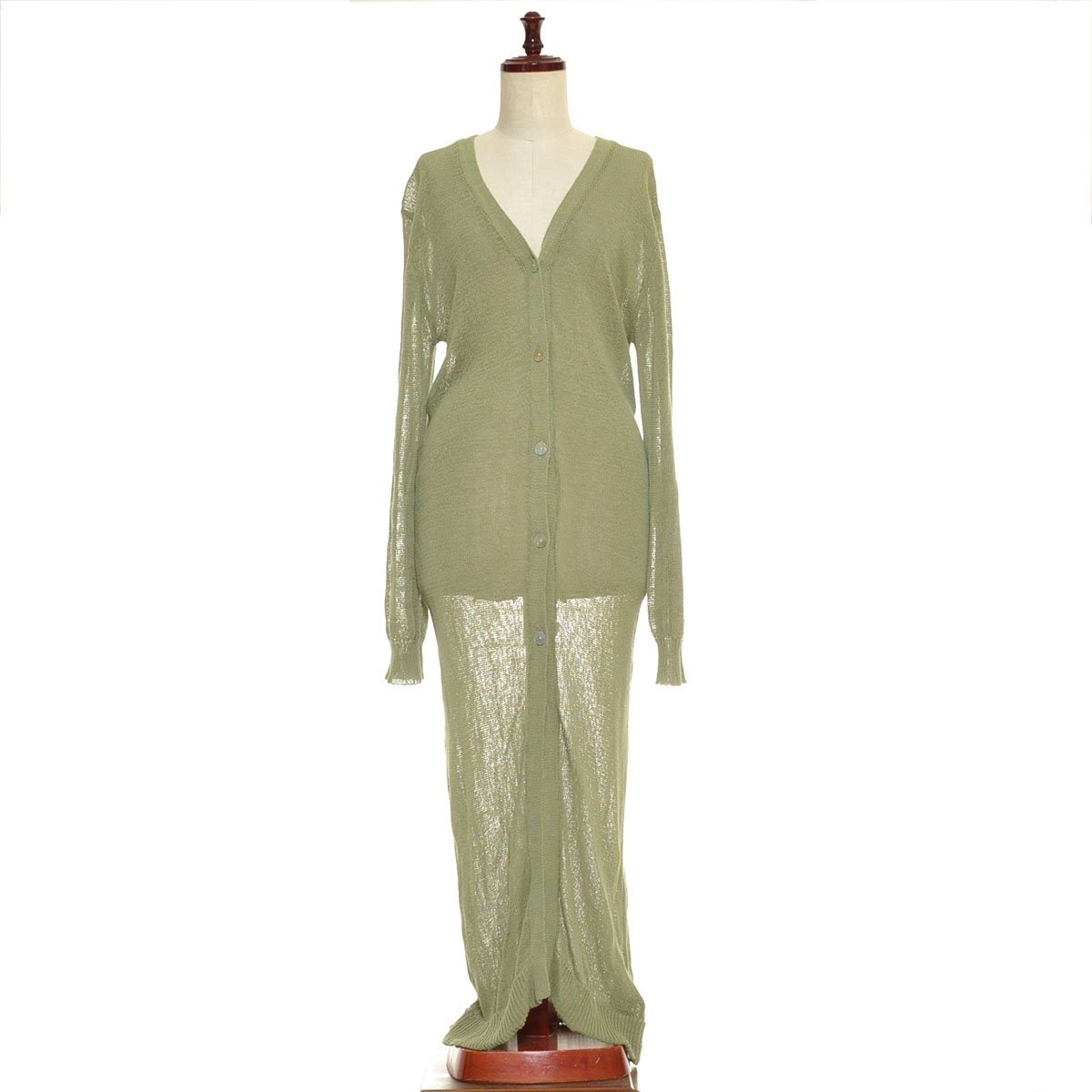 ◇454540 Ungrid アングリッド カーディガン リネン混ロングニットカーデ サイズF レディース グリーン 無地拍卖