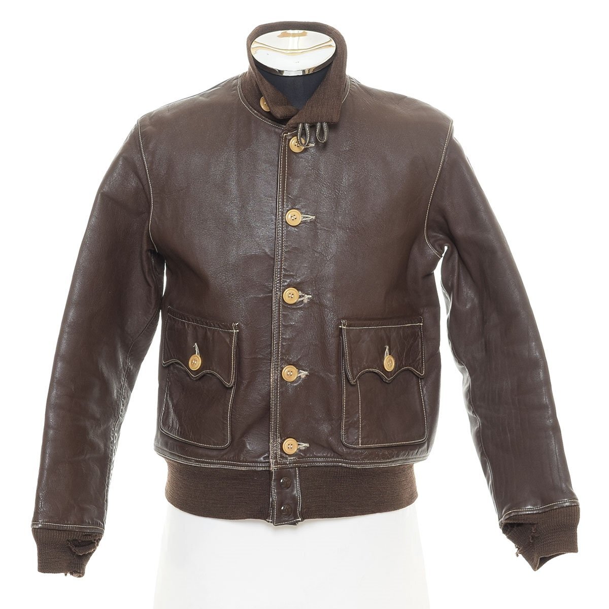 ◆565219 EVISU エヴィス ◇レザージャケット フライトジャケット サイズ36 メンズ USA製 ブラウン拍卖