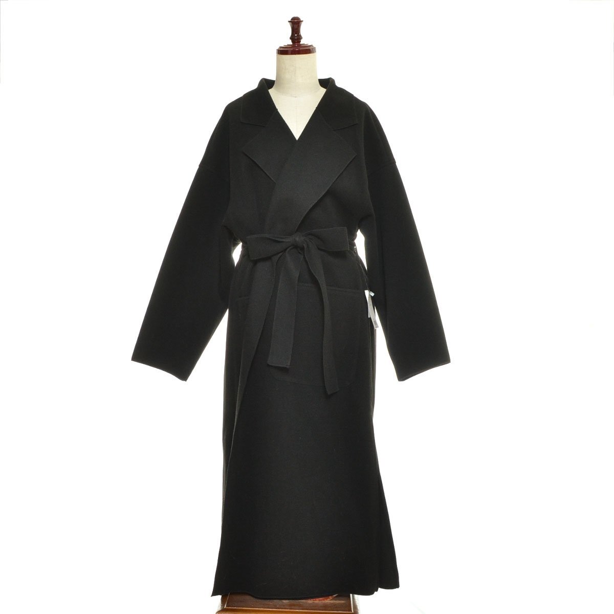 ◇561907 未使用品 MOMENT+ モーメント ロングコート ◇ダブルフェイスロングガウンコート サイズM レディース ブラック拍卖