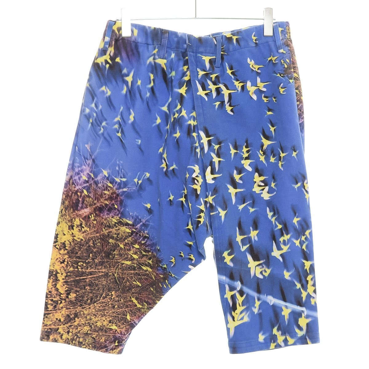 ◆564506 ISSEY MIYAKE MEN イッセイミヤケ メン ◇ハーフパンツ プリント ラップ サルエル 16SS 水谷吉法 インコ サイズ3 メンズ ブルー拍卖