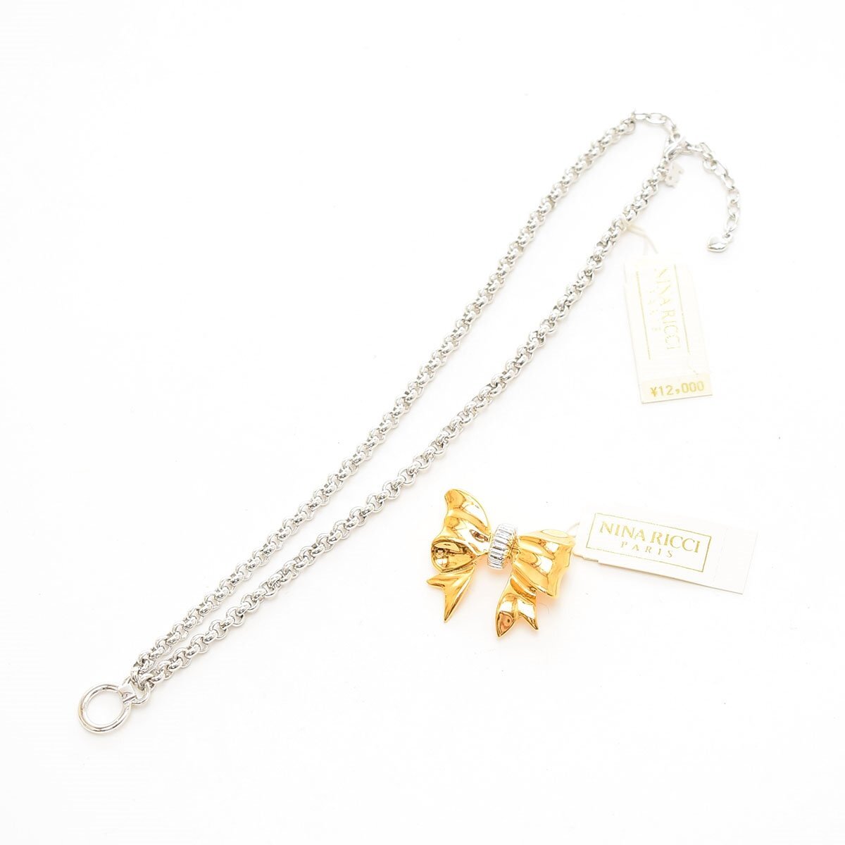 ◇566123 NINA RICCI ニナリッチ NR アクセサリー2点セット リボンブローチ ネックレス レディース ゴールド シルバー拍卖