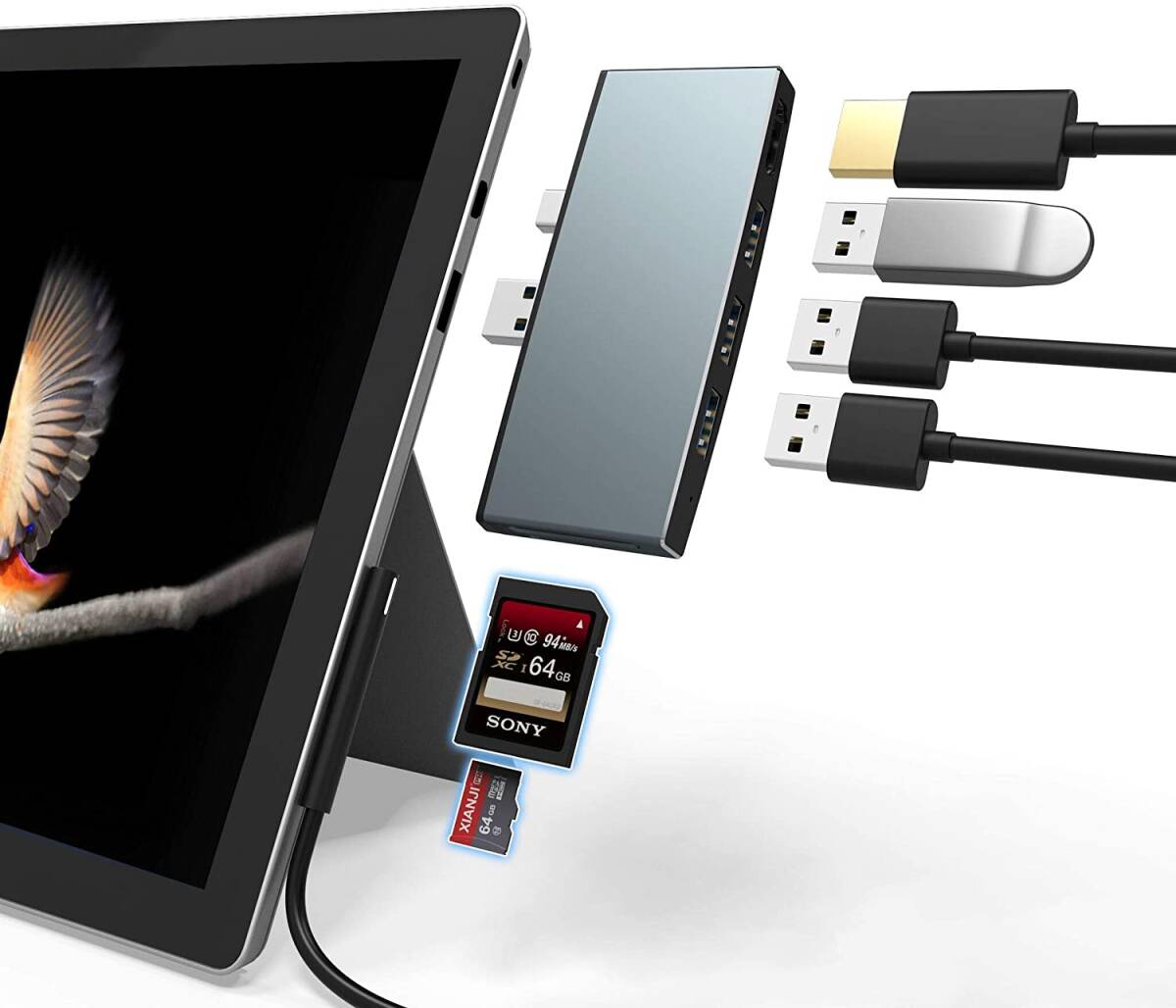 Microsoft Surface Pro 6 / Pro 5 専用 USB 3.0 ハブ マルチ 6in2アルミニウムUSB 3.0変換アダプター拍卖