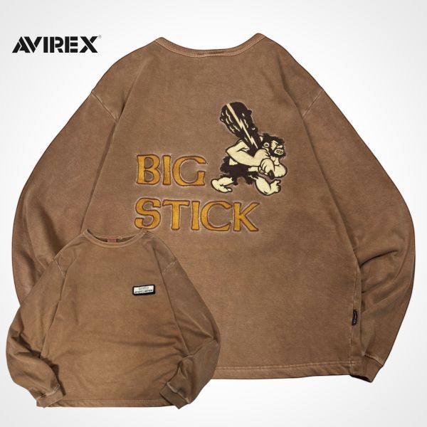 ★雰囲気◎★背面BIGキャラクター★BIG STICKロゴ刺繍★AVIREX スウェット (L相当) ピスネーム マジックロゴ アヴィレックス 古着 H0013拍卖
