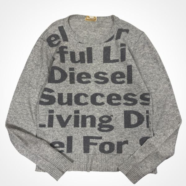 ★前面総ロゴ★霜降りグレー★DIESEL 長袖セーター sizeM ディーゼル 古着 クリーニング プレス済み H0027拍卖