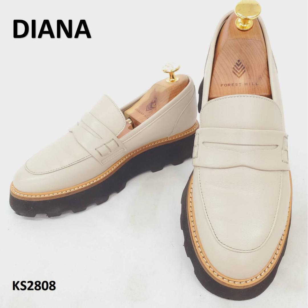 ダイアナ 美品 厚底 ローファー レザー グレージュ 22cm 日本製拍卖