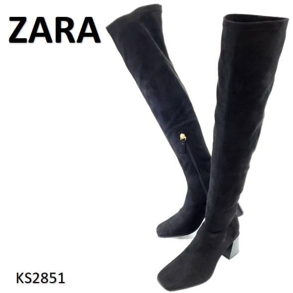 ザラ ほぼ新品 スエード ストレッチ サイドジップ ニーハイ EU36拍卖