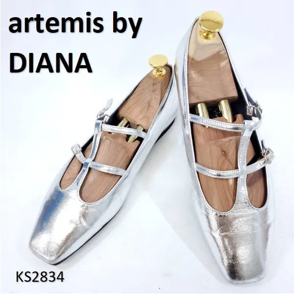 アルテミスバイダイアナ スクエアトゥ ストラップ フラット シルバー 23.5cm拍卖