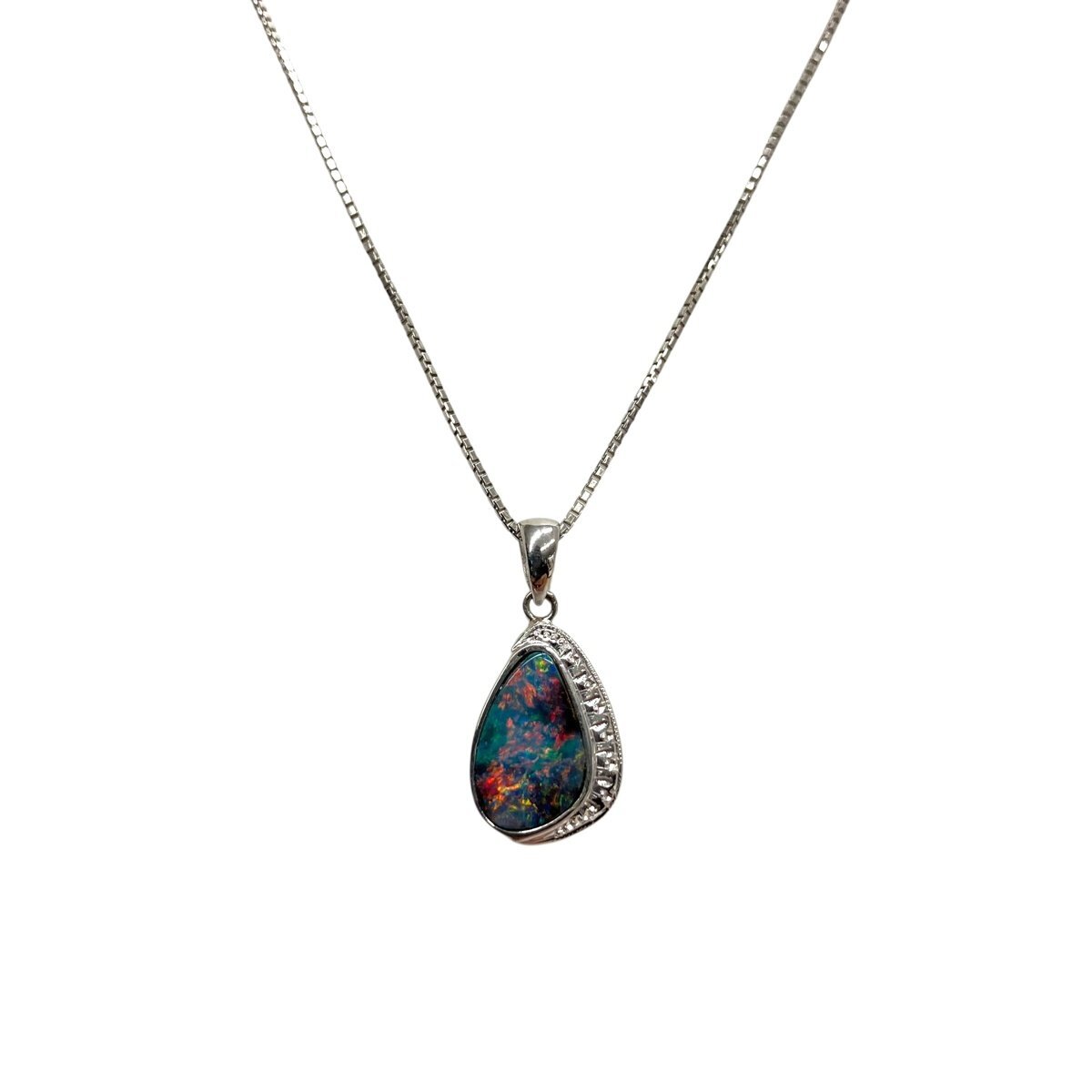 Pt850 プラチナ ブラックオパール 1.28ct ネックレス 5.8g 40cm アクセサリー ジュエリー【中古】拍卖