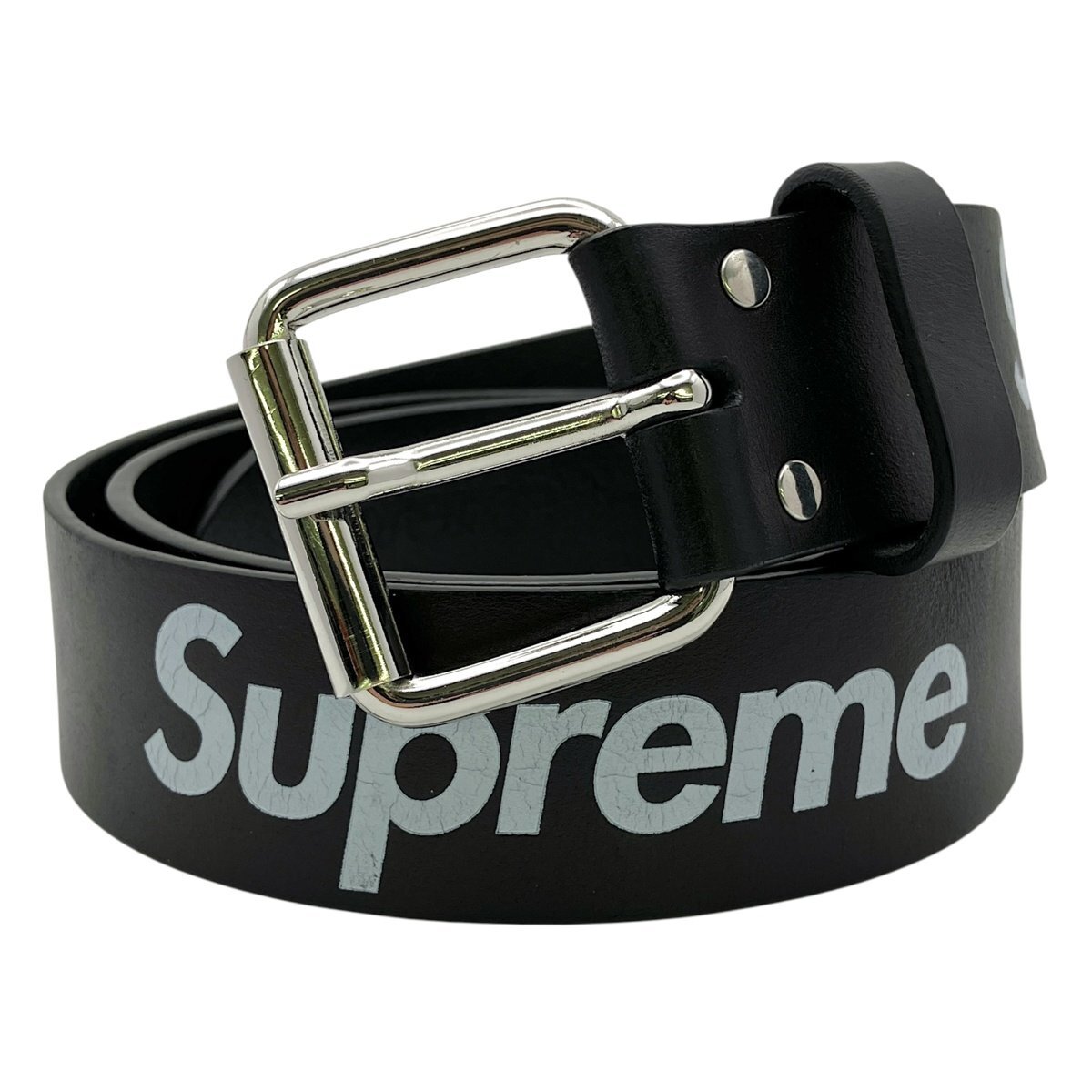 Supreme シュプリーム Repeat Leather Belt リピート レザー ベルト L/XL ブラック ロゴ メンズ【中古】拍卖