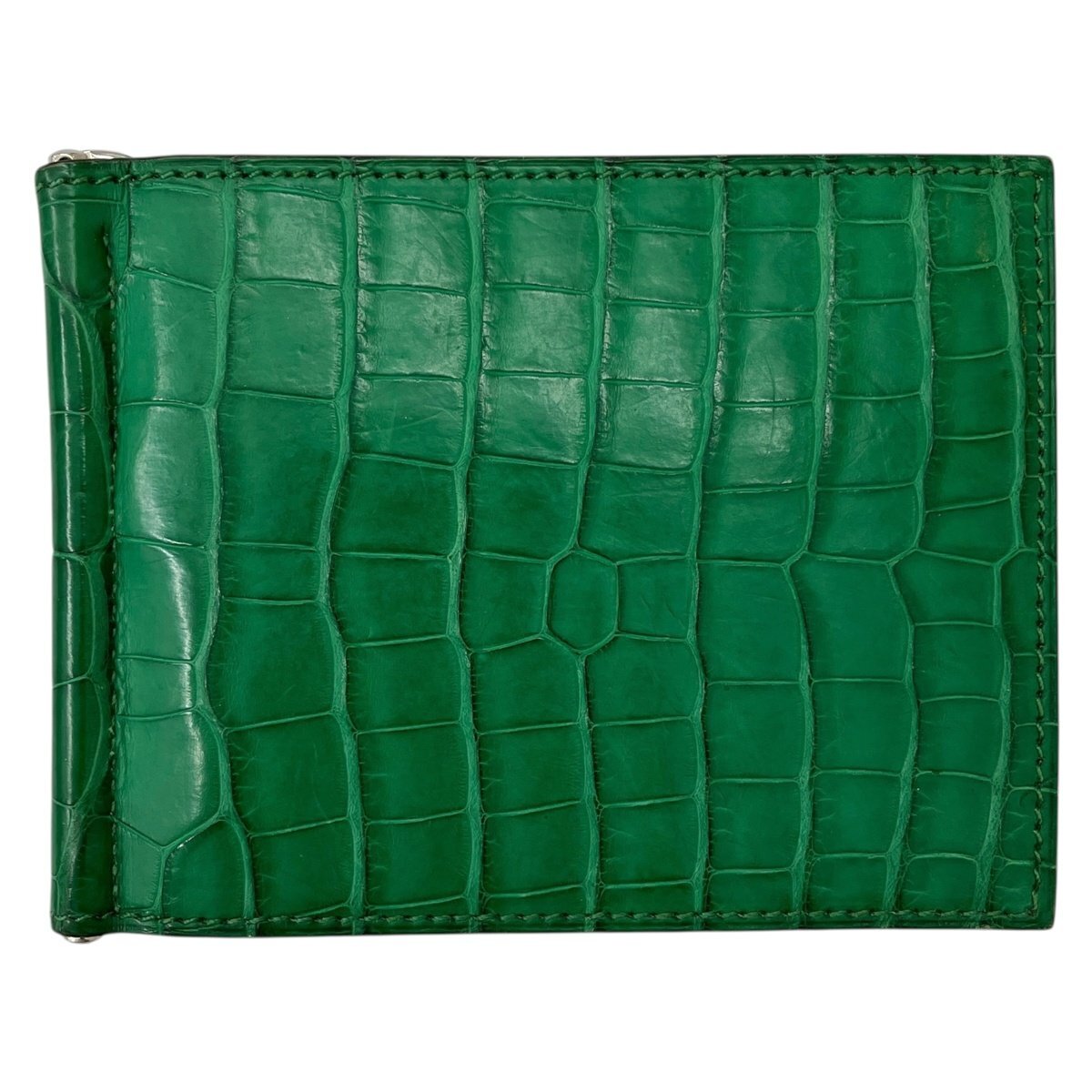 HERMES エルメス ポーカーGM T刻印 アリゲーター ヴェールドー マネークリップ付き 財布 グリーン 緑【中古】拍卖