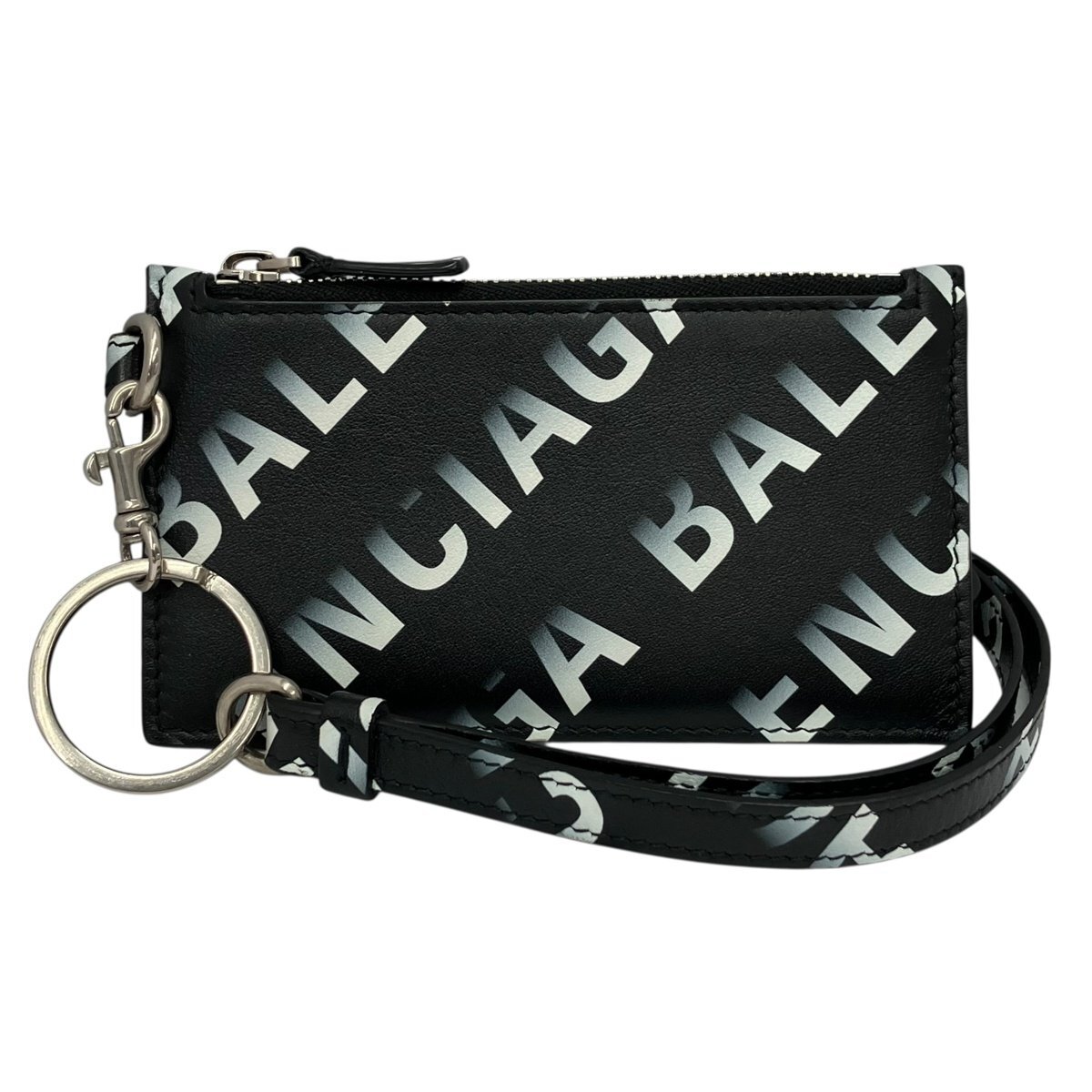 BALENCIAGA バレンシアガ 594548 フラグメントケース パスケース ネックストラップIDケース コインケース ブラック系 ロゴ メンズ【中古】拍卖