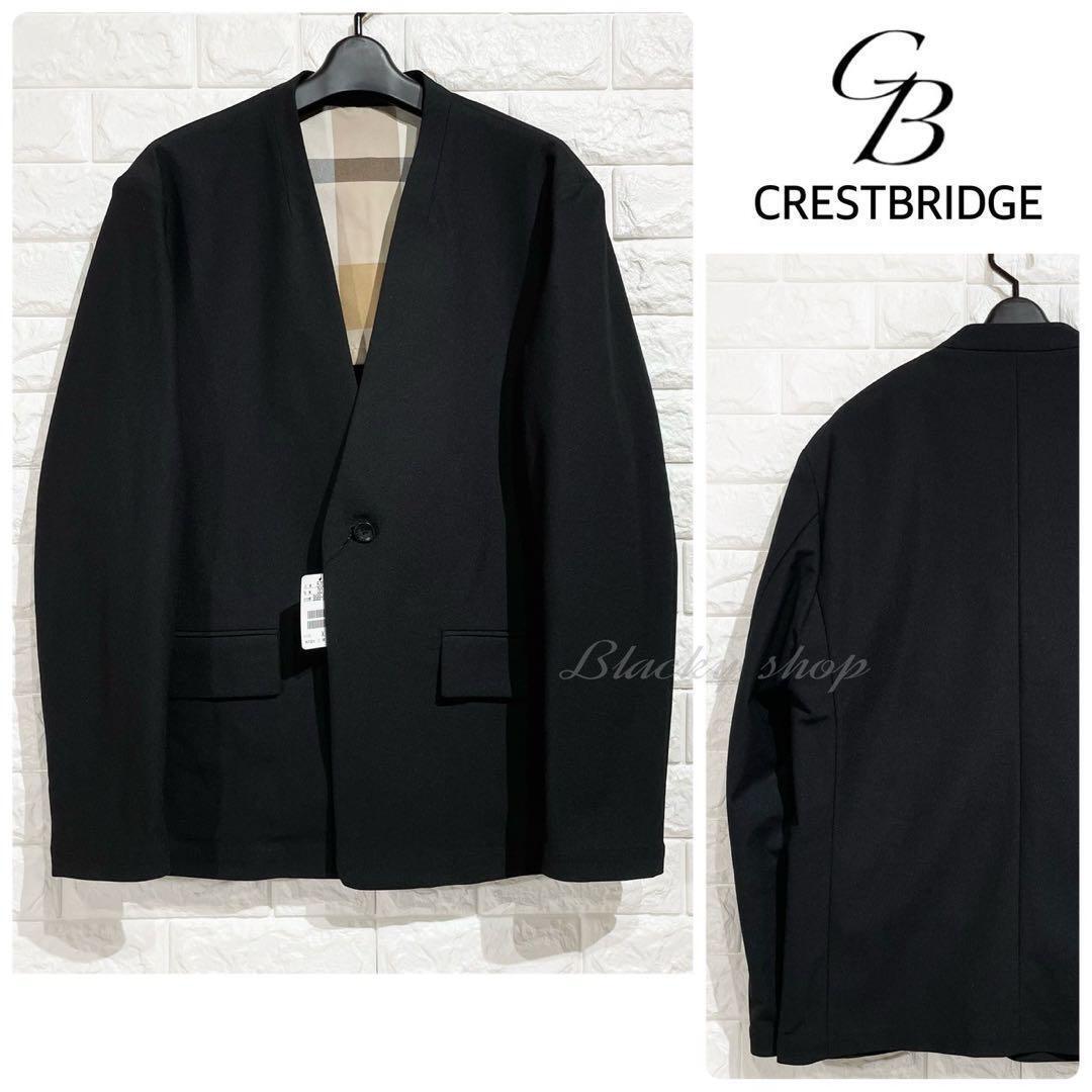 CB CRESTBRIDGE シービー クレストブリッジ ノーカラー ジャケット 未使用品 ブラック チェック ジャージー テーラード 1B拍卖
