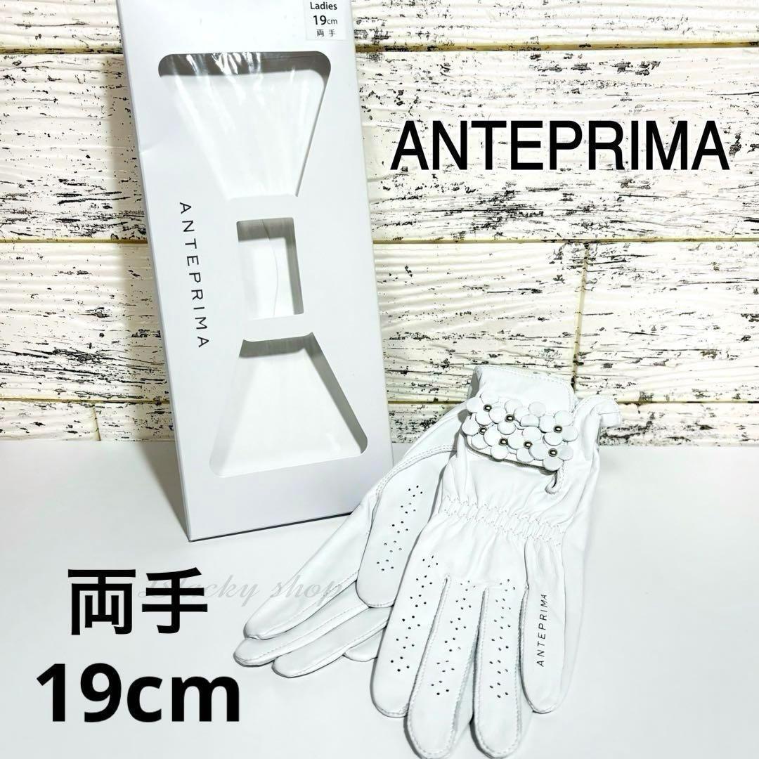 ANTEPRIMA アンテプリマ ゴルフ レザー グローブ 手袋 両手 未使用 箱付き ホワイト 19cm レディース 羊革 フィオーリ 花柄 ロゴ拍卖