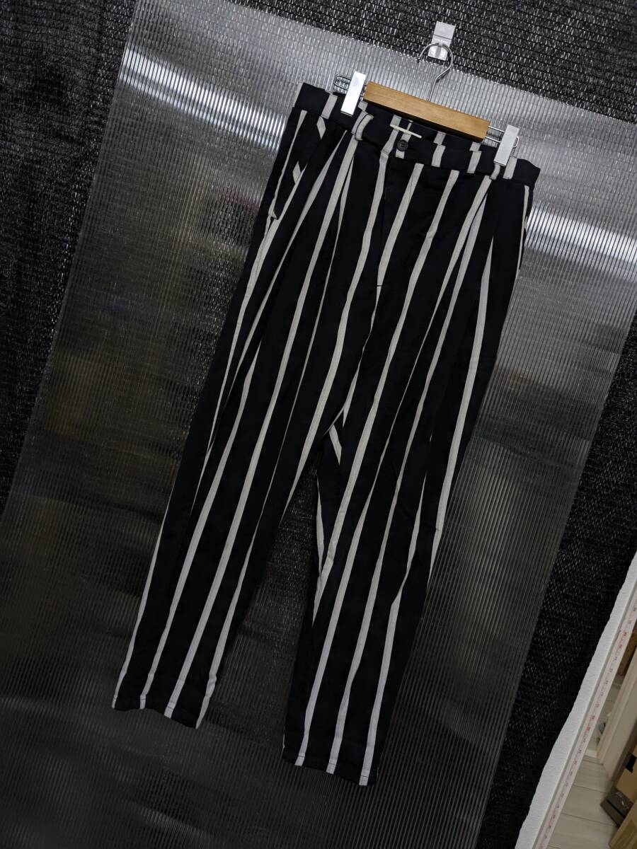 HENRIK VIBSKOV Stripe Wide Pants Size:M ブラック × グレーホワイト / ヘンリック ビブスコフ ストライプ拍卖