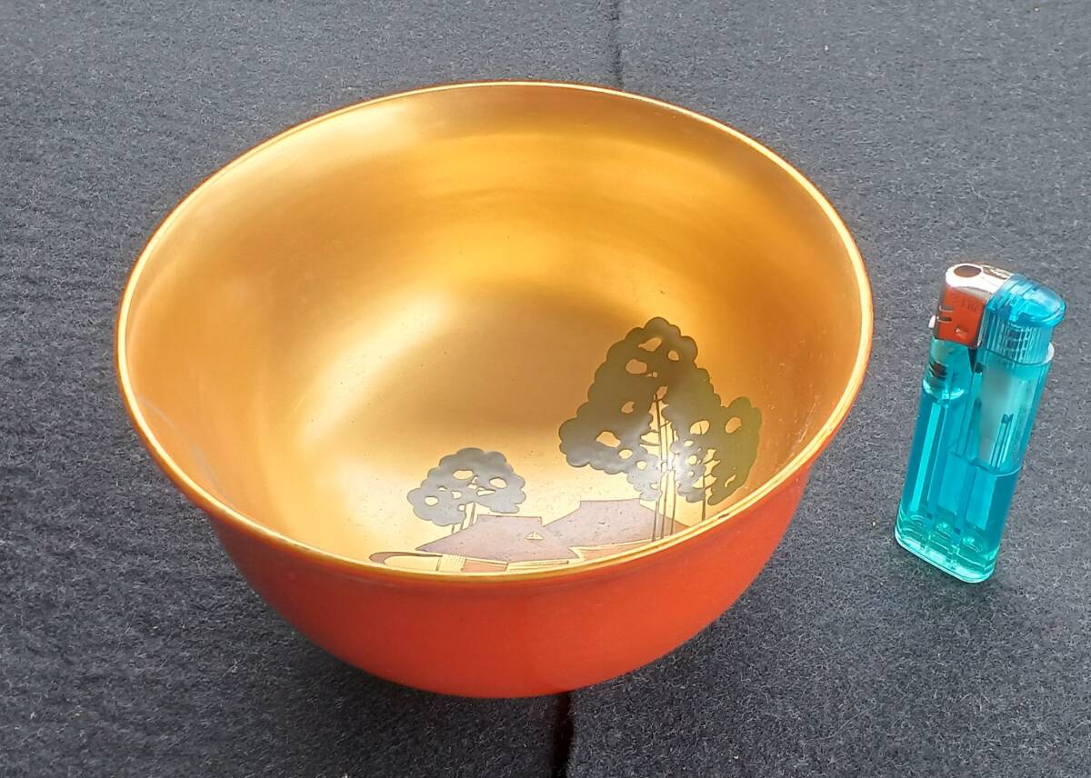 !稀少「昭和初期・漆椀【素朴な民家】」直径140×高さ85高さ85ミリ(漆塗)(詳細不明)拍卖