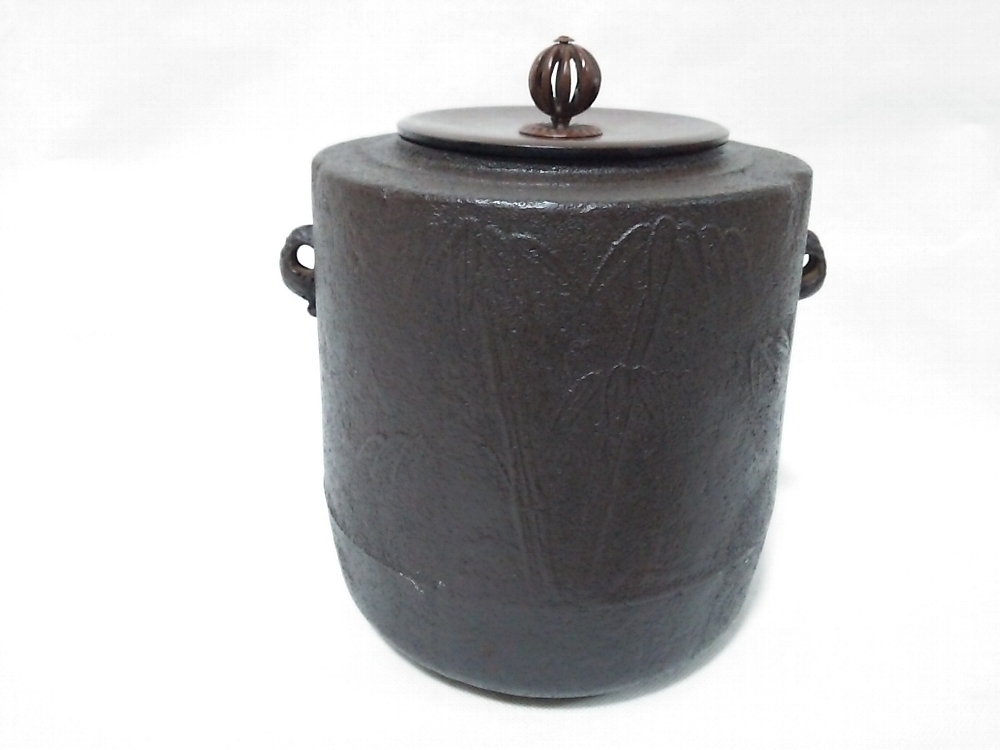 ★【一美堂】★茶道具★竹地紋★『筒釜』茶釜★拍卖