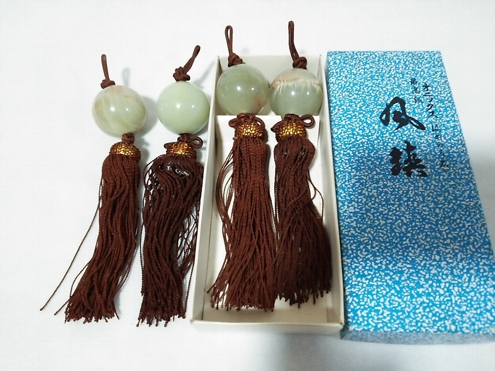 ★【一美堂】★掛軸道具★『風鎮2点』★最高級縞めのう オニキス☆拍卖