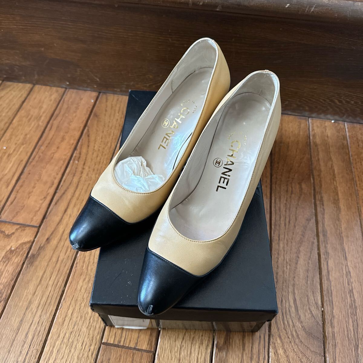 シャネル ヴィンテージ バイカラー パンプス拍卖